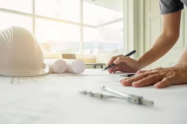 Unas manos dibujando un plano sobre una mesa